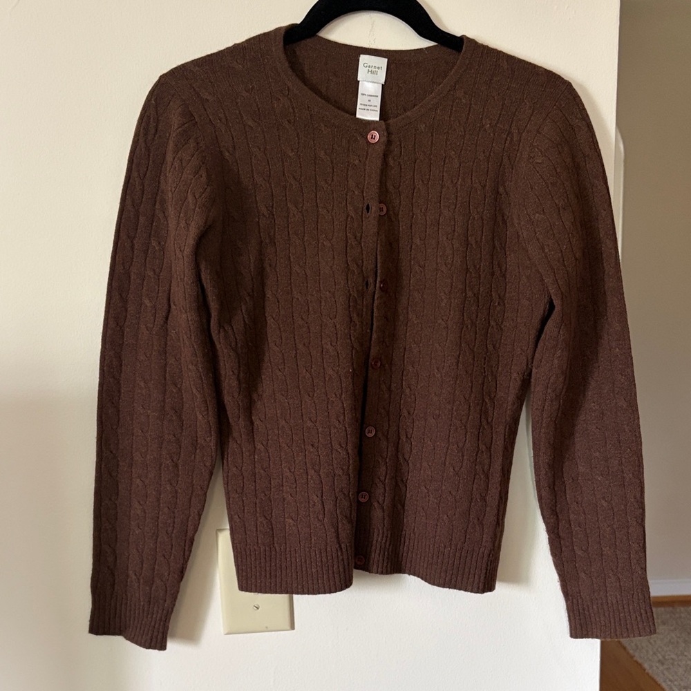 Garnet Hill Chocolate Brown Cable Knit Cardigan